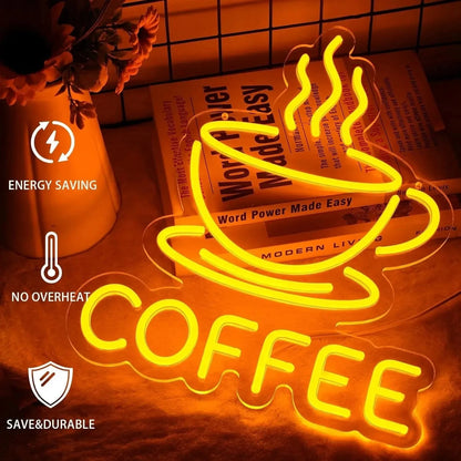 Coffee Neon Sign – LED Neon Light, USB Powered, Adjustable Brightness - FastZen