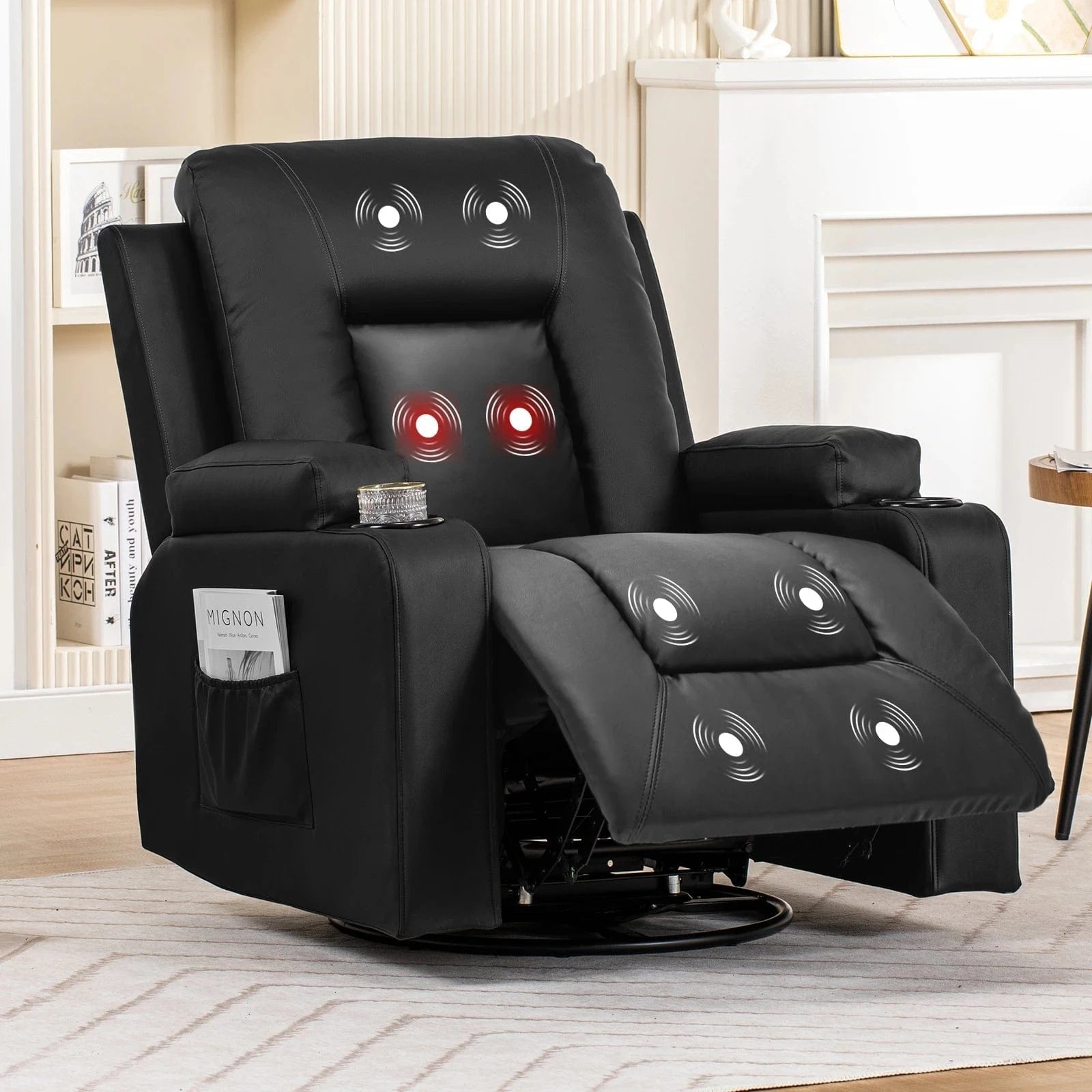 Comhoma Recliner Chair – PU Leather Rocking Swivel Recliner with Heat &amp; Massage - FastZen