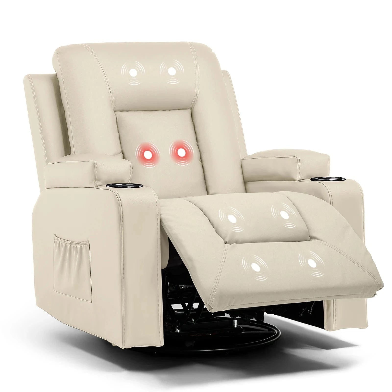Comhoma Recliner Chair – PU Leather Rocking Swivel Recliner with Heat &amp; Massage - FastZen