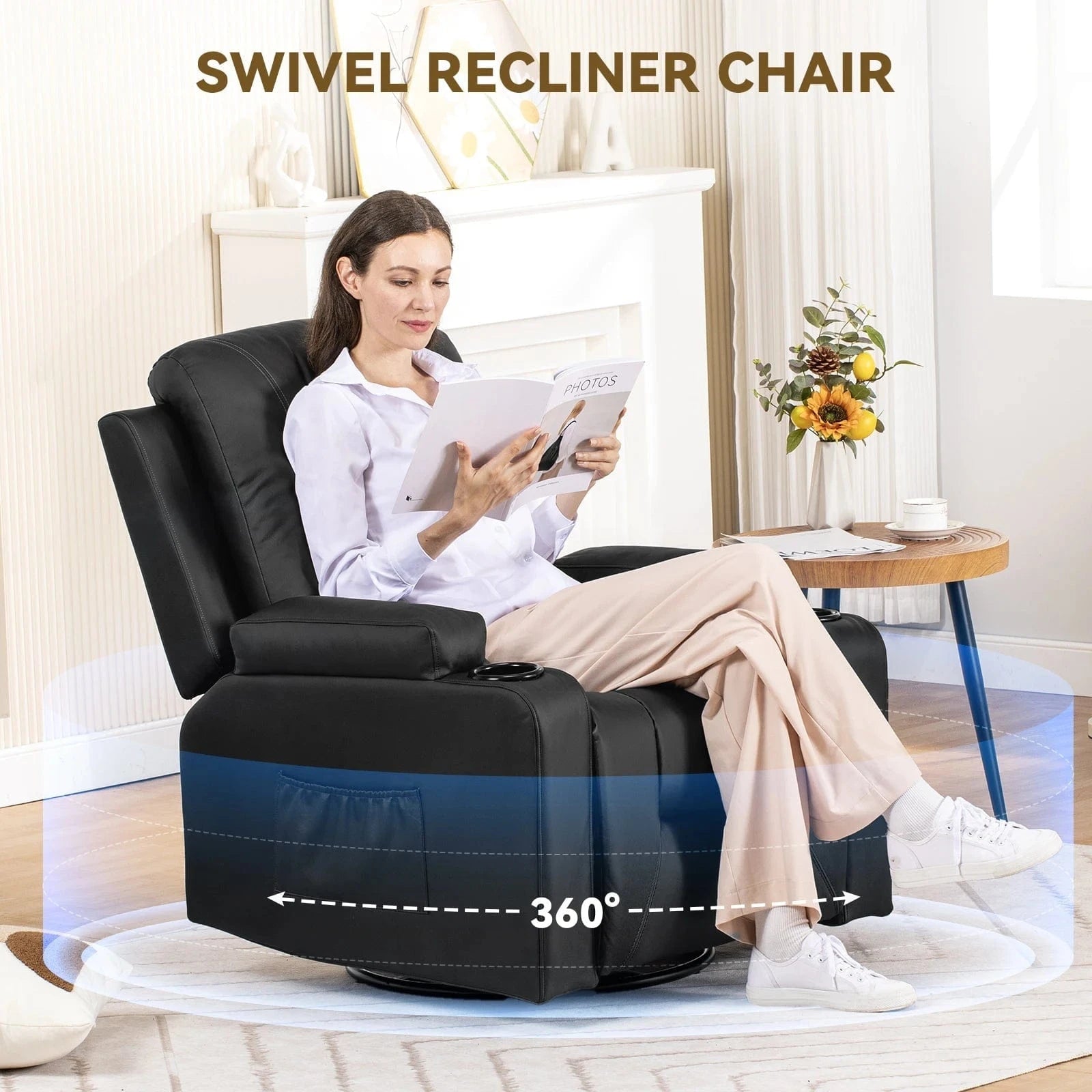 Comhoma Recliner Chair – PU Leather Rocking Swivel Recliner with Heat &amp; Massage - FastZen