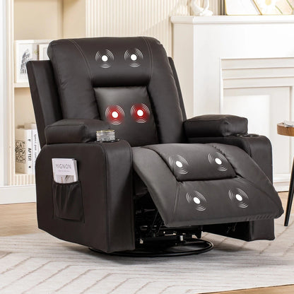 Comhoma Recliner Chair – PU Leather Rocking Swivel Recliner with Heat &amp; Massage - FastZen