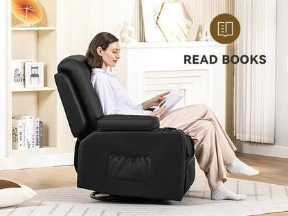 Comhoma Recliner Chair – PU Leather Rocking Swivel Recliner with Heat &amp; Massage - FastZen