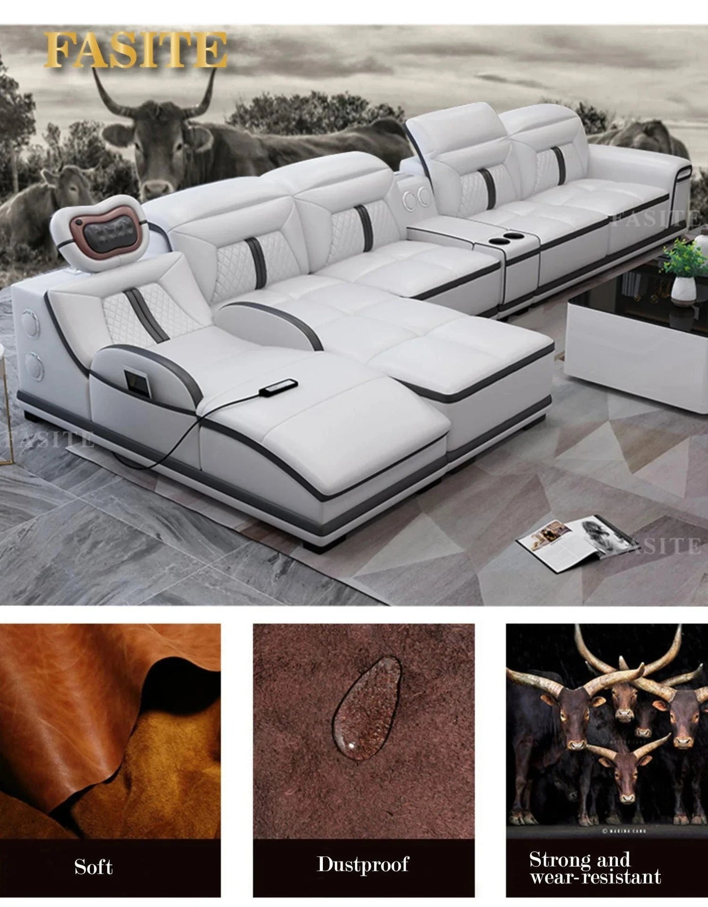Custom Multifunction Blackleather Sofa, Lazyboy Recliners, Modern Leather Sofa Furniture on sale - FastZen
