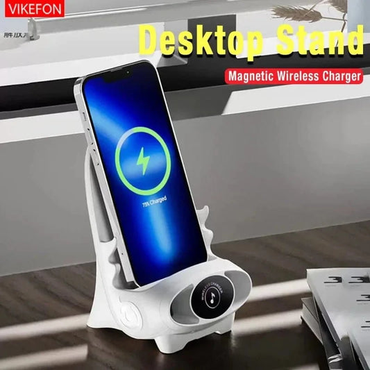 Desktop Vertical Holder Magnetic Wireless Charger Mobile Phone Stand Unique Mini Chair Shape Tablet Phone Fast Charging Station - FastZen