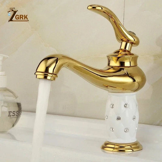 Diamond Gold Bathroom Faucet – Single Handle Mixer Tap - FastZen