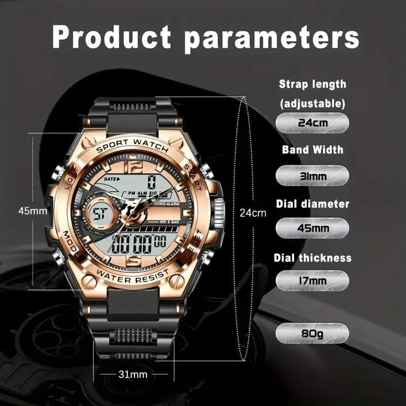 Digital Men Steel Military Wristwatch LED Quartz ClockSport Watch Male Big Watches Men Relogios Masculino - FastZen