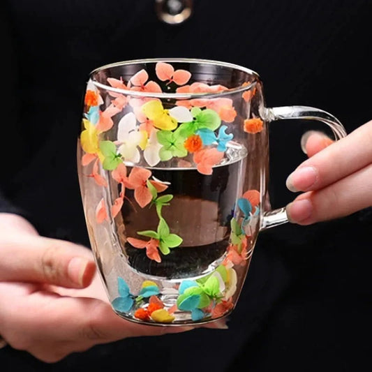Dry Flower Double Cup Set – Elegant Family Breakfast Mugs – Perfect for Home & Gifts - FastZen