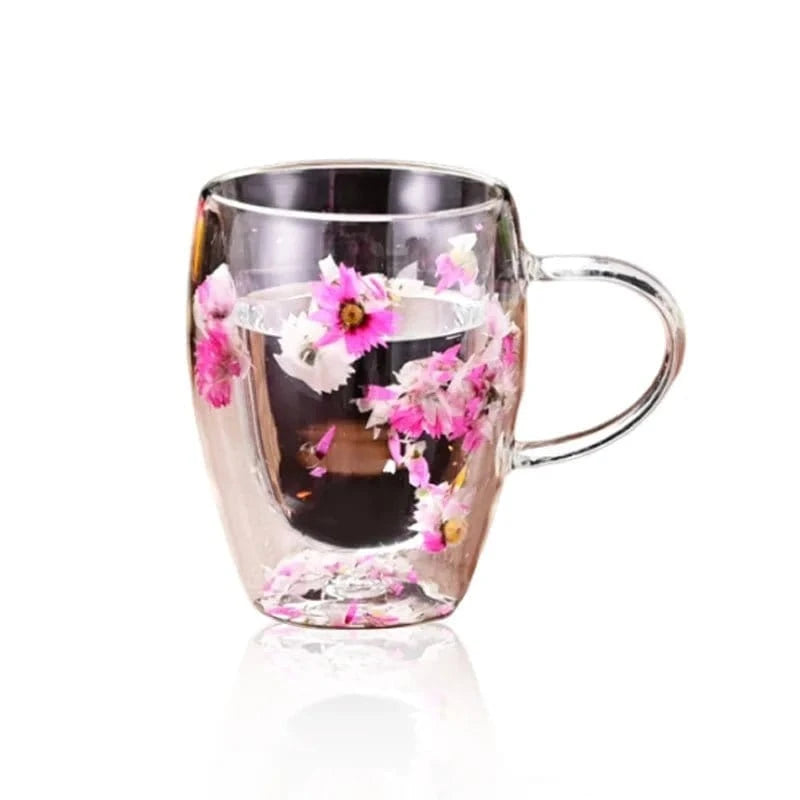 Dry Flower Double Cup Set – Elegant Family Breakfast Mugs – Perfect for Home & Gifts - FastZen