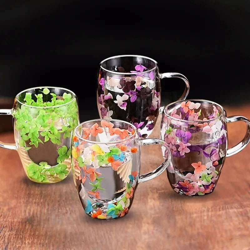 Dry Flower Double Cup Set – Elegant Family Breakfast Mugs – Perfect for Home & Gifts - FastZen