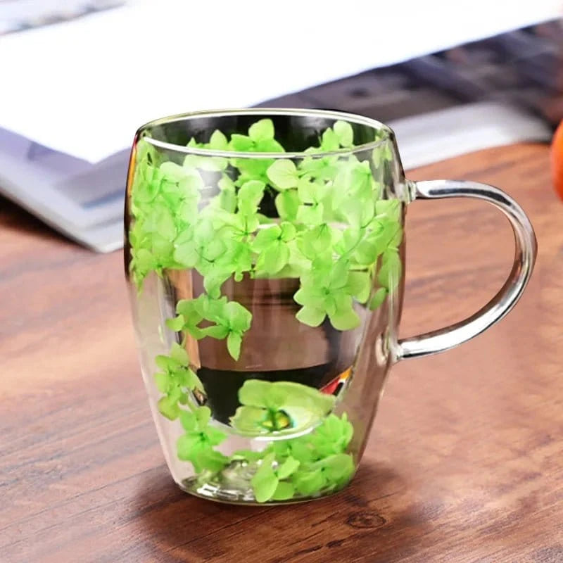 Dry Flower Double Cup Set – Elegant Family Breakfast Mugs – Perfect for Home & Gifts - FastZen