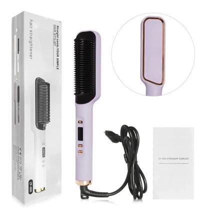 Electric Hot Comb Hair Straightener – Negative Ion Anti - Scalding Brush for Smooth &amp; Shiny Styling - FastZen