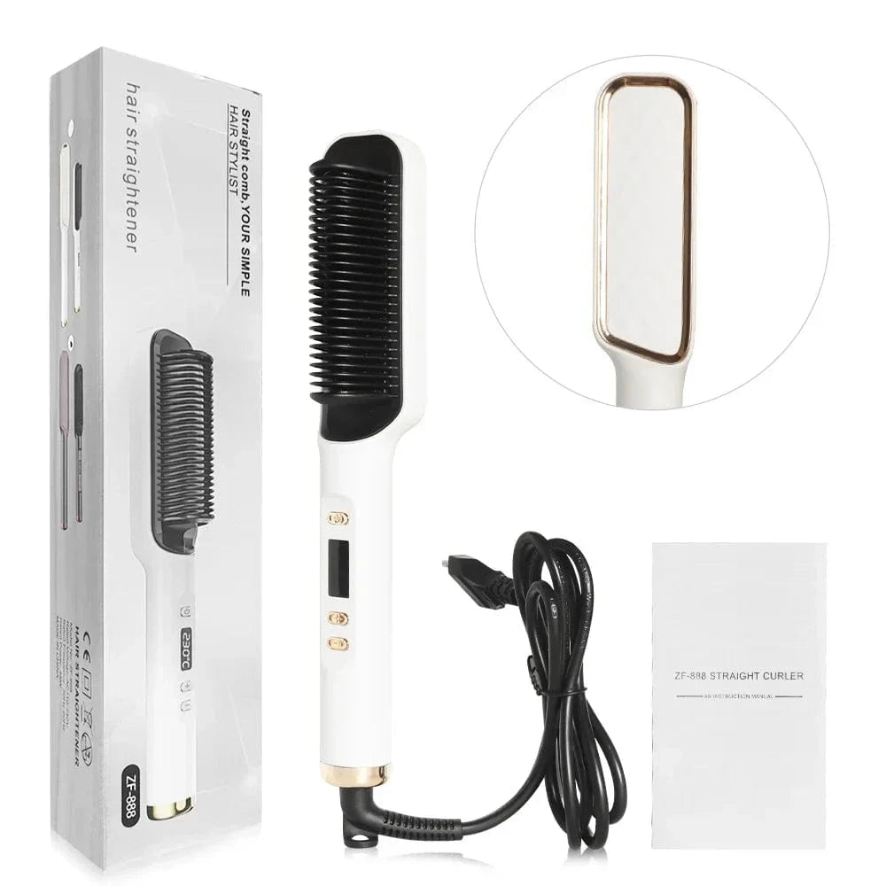Electric Hot Comb Hair Straightener – Negative Ion Anti - Scalding Brush for Smooth &amp; Shiny Styling - FastZen