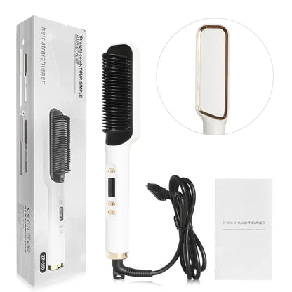 Electric Hot Comb Hair Straightener – Negative Ion Anti - Scalding Brush for Smooth &amp; Shiny Styling - FastZen