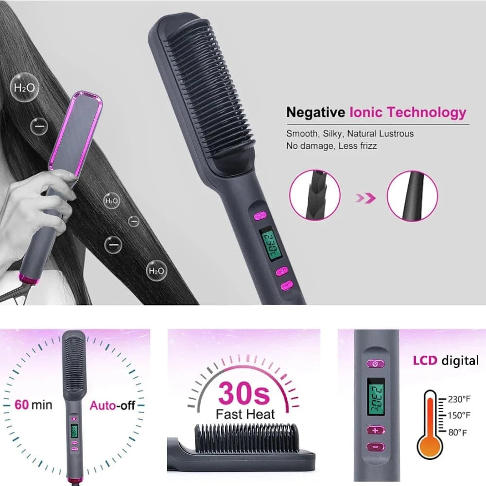 Electric Hot Comb Hair Straightener – Negative Ion Anti - Scalding Brush for Smooth &amp; Shiny Styling - FastZen