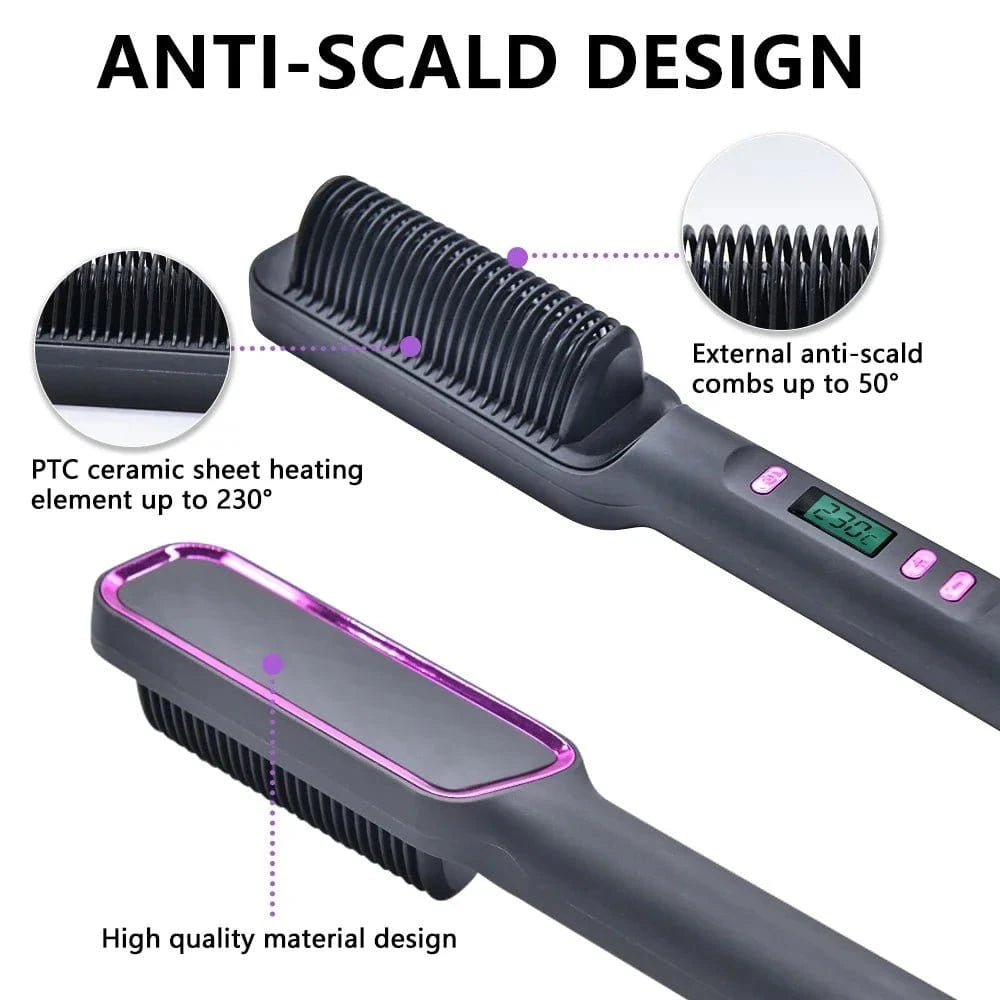 Electric Hot Comb Hair Straightener – Negative Ion Anti - Scalding Brush for Smooth &amp; Shiny Styling - FastZen