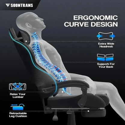 Ergonomic Gaming Chair with Footrest, Adjustable Home Office PC Chair, Comfortable Computer Chair with Headrest - FastZen