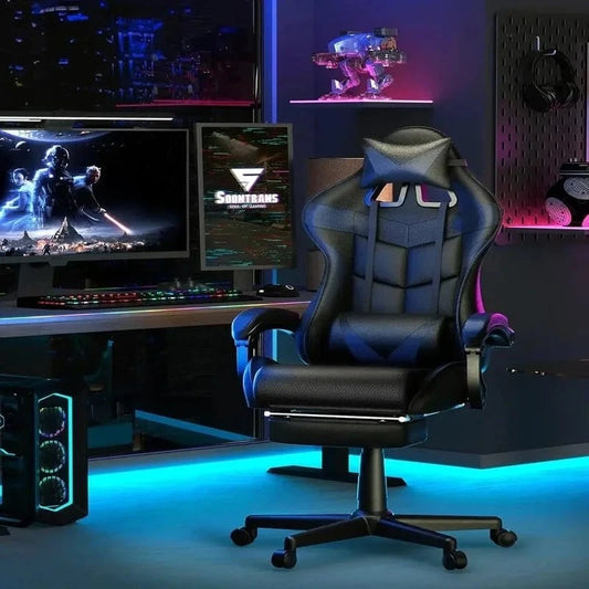 Ergonomic Gaming Chair with Footrest, Adjustable Home Office PC Chair, Comfortable Computer Chair with Headrest - FastZen