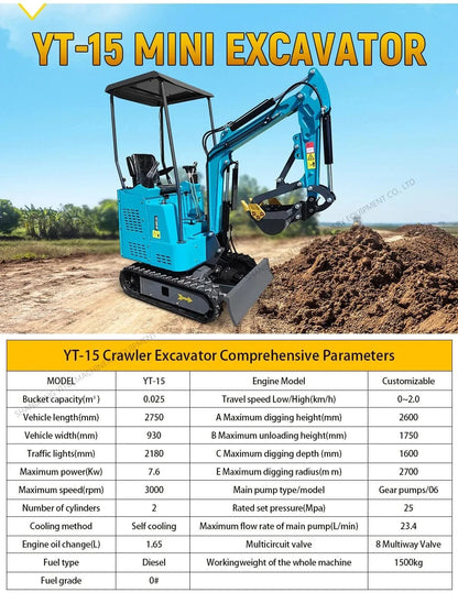 Factory Price Small Excavator 1.2 Ton Of Small Digger EPA Euro 5 Engine Customized Orchard Small Excavator Cheap Price - FastZen