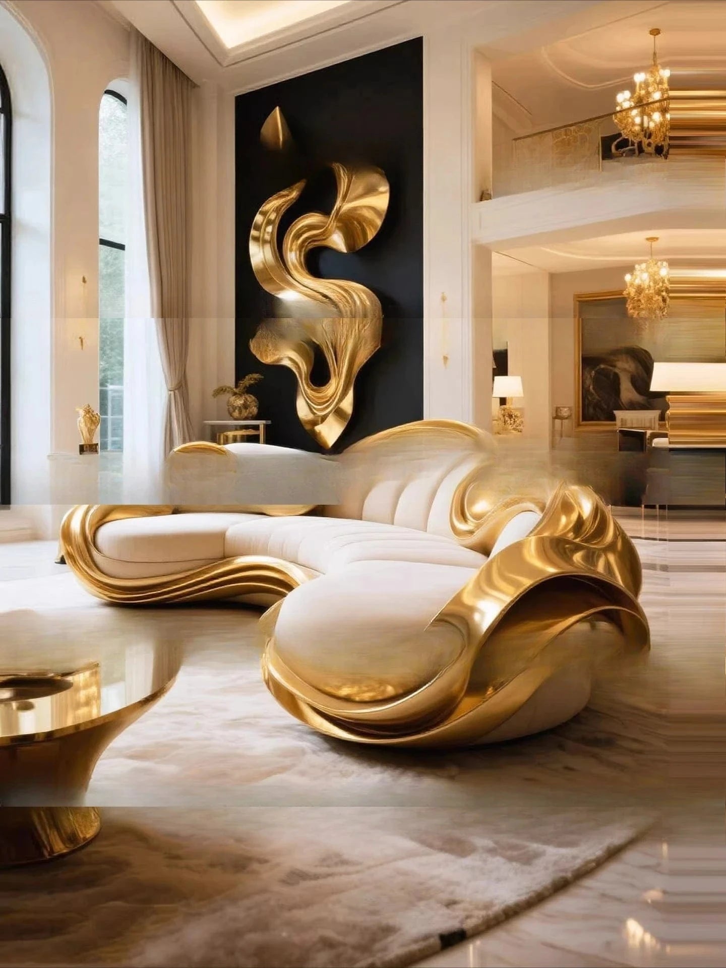 French light luxury high - end sofa, villa curved solid wood sofa cream antique semi - circular arc special - shaped creativity - FastZen