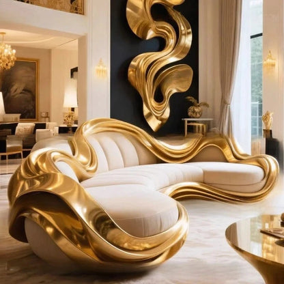 French light luxury high - end sofa, villa curved solid wood sofa cream antique semi - circular arc special - shaped creativity - FastZen