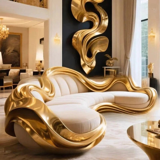 French light luxury high - end sofa, villa curved solid wood sofa cream antique semi - circular arc special - shaped creativity - FastZen