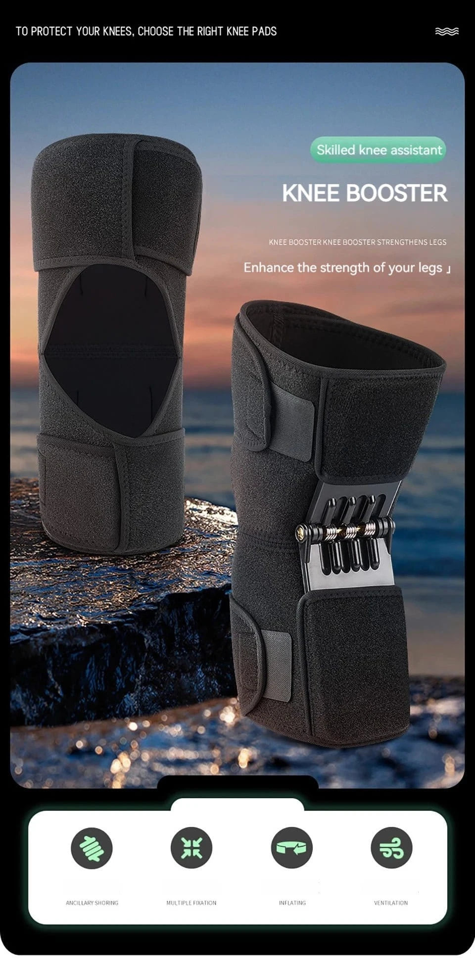 GOBYGO 1Pcs Adjustable Knee Booster Knee Brace For Patella Immobilization Squatting Knee Protector Outdoor Mountaineering Unisex - FastZen