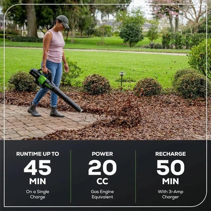 Greenworks 60V Cordless Leaf Blower, 450 CFM, Includes 2.0Ah Battery & Rapid Charger - FastZen
