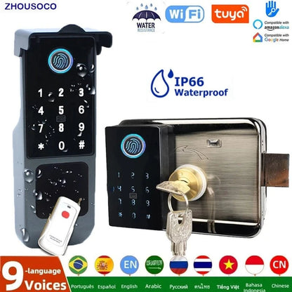 IP66 Waterproof Smart Door Lock – Outdoor WiFi Tuya TTLock Rim Lock with Dual - Sided - FastZen