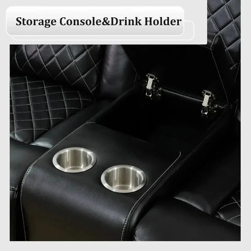 Leather Power Recliner Sofa Set with LED and USB Port Storage Console Cup Holder - FastZen