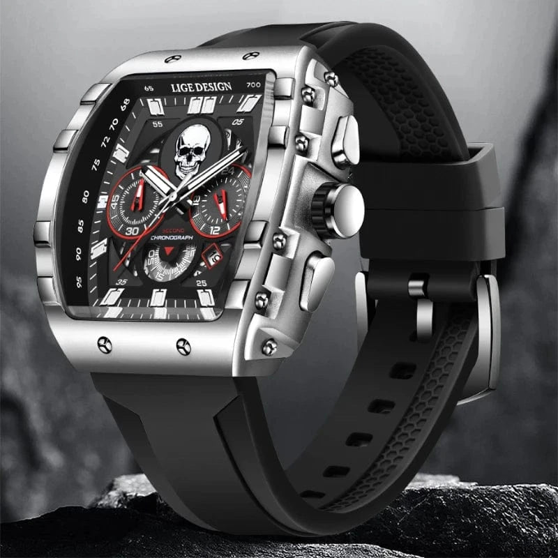 LIGE Fashion Sport Skull Watch for Men – Luxury Chronograph Quartz Waterproof Wristwatch - FastZen
