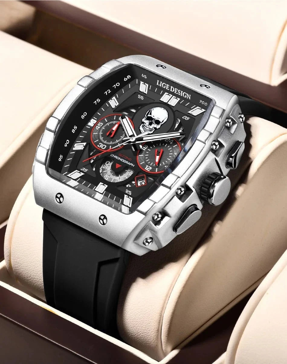 LIGE Fashion Sport Skull Watch for Men – Luxury Chronograph Quartz Waterproof Wristwatch - FastZen