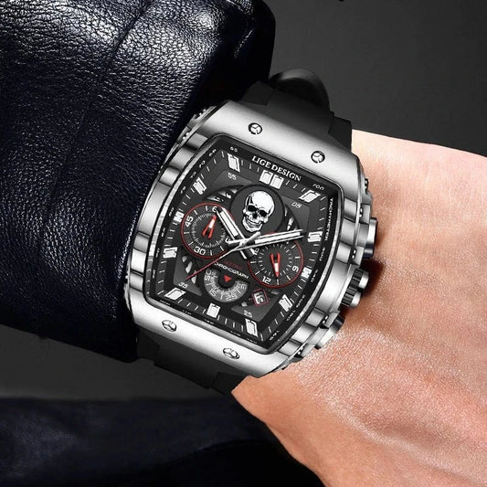 LIGE Fashion Sport Skull Watch for Men – Luxury Chronograph Quartz Waterproof Wristwatch - FastZen