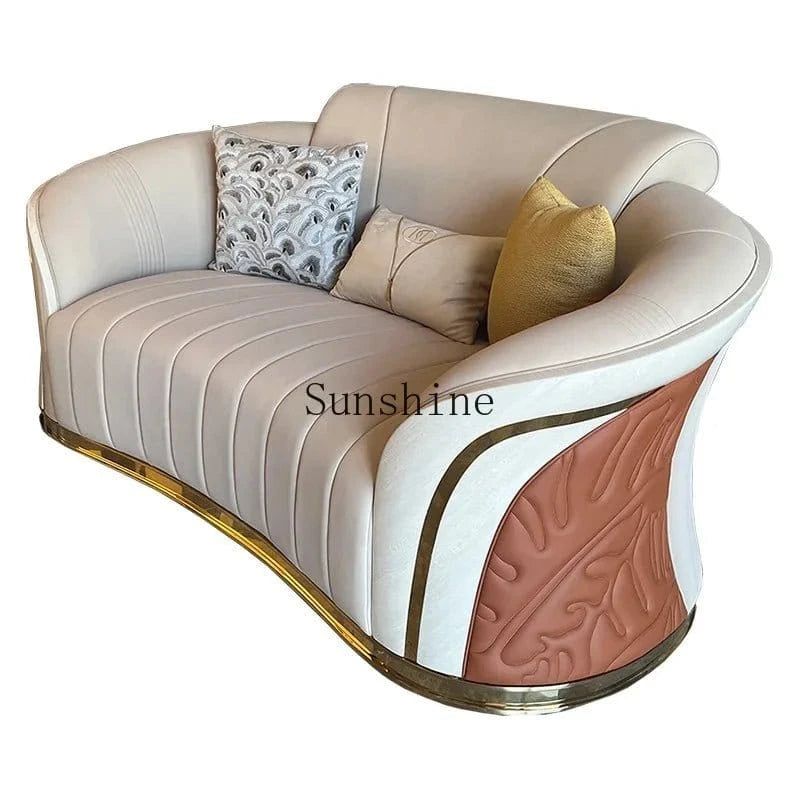 Light Luxury Post - Modern 1 - 2 - 3 Combination Sofa – Leather & Solid Wood, High - End Villa Living Room Furniture - FastZen