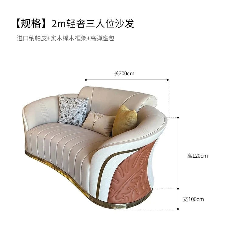 Light Luxury Post - Modern 1 - 2 - 3 Combination Sofa – Leather & Solid Wood, High - End Villa Living Room Furniture - FastZen