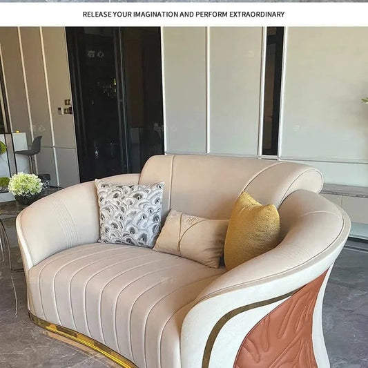 Light Luxury Post - Modern 1 - 2 - 3 Combination Sofa – Leather & Solid Wood, High - End Villa Living Room Furniture - FastZen