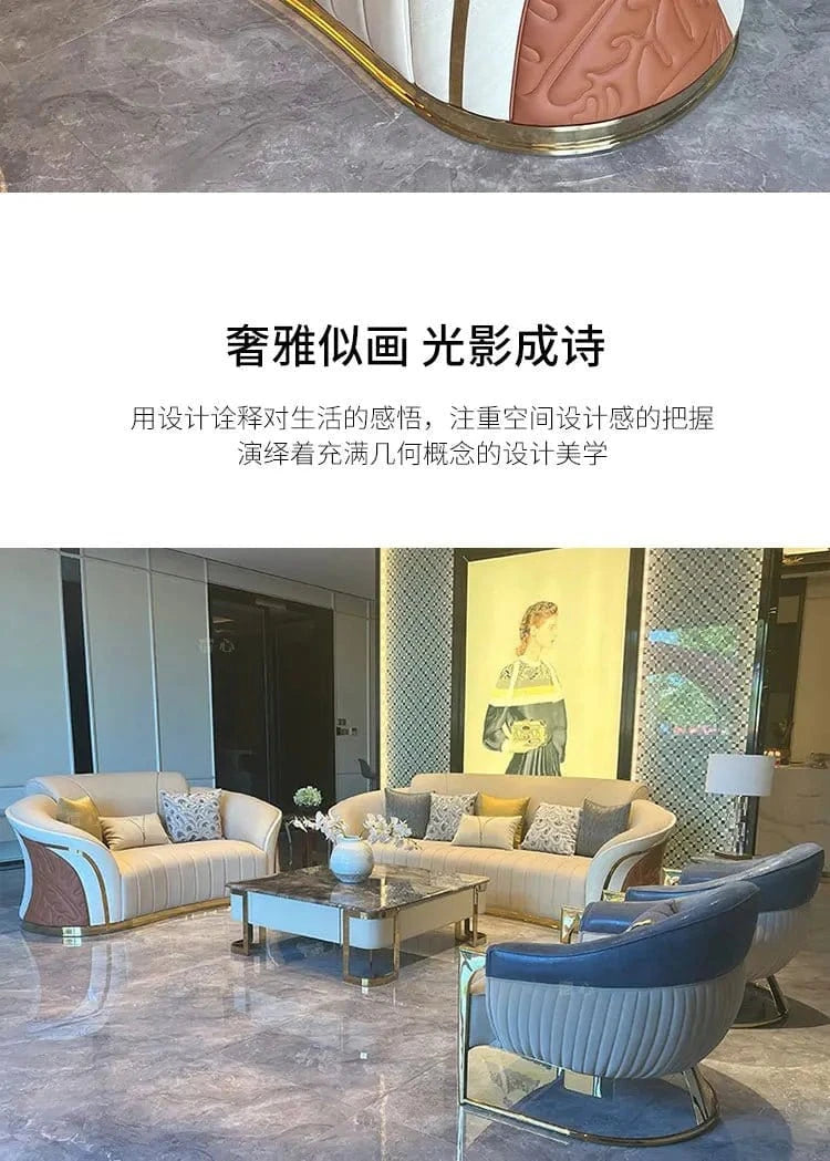 Light Luxury Post - Modern 1 - 2 - 3 Combination Sofa – Leather & Solid Wood, High - End Villa Living Room Furniture - FastZen