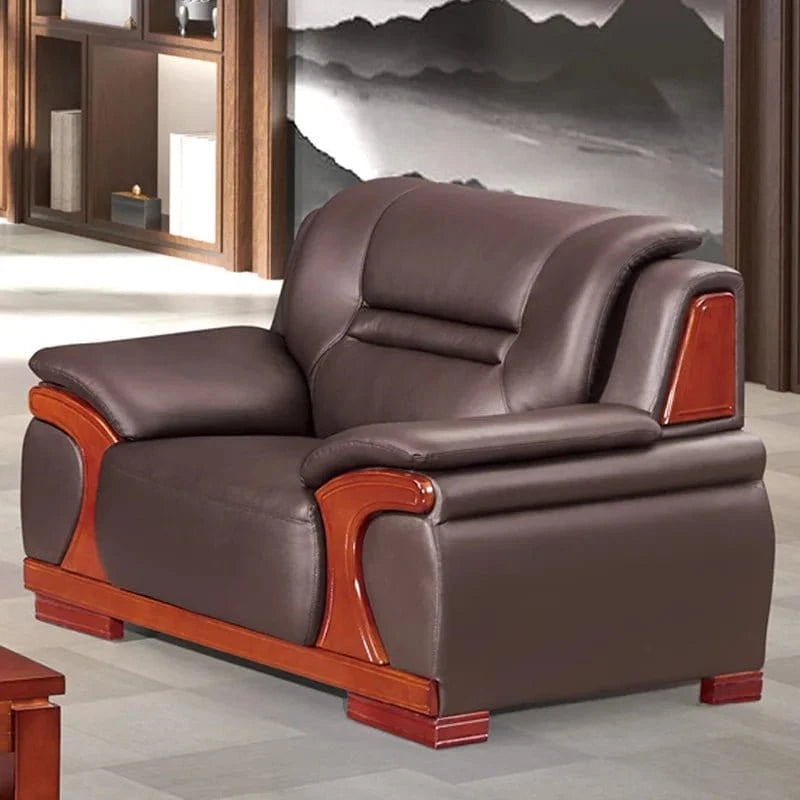 Luxurious Chinese Style Office Sofa Set – Solid Wood Frame & Waterproof Leather Couch | Comfortable Reception Seating - FastZen