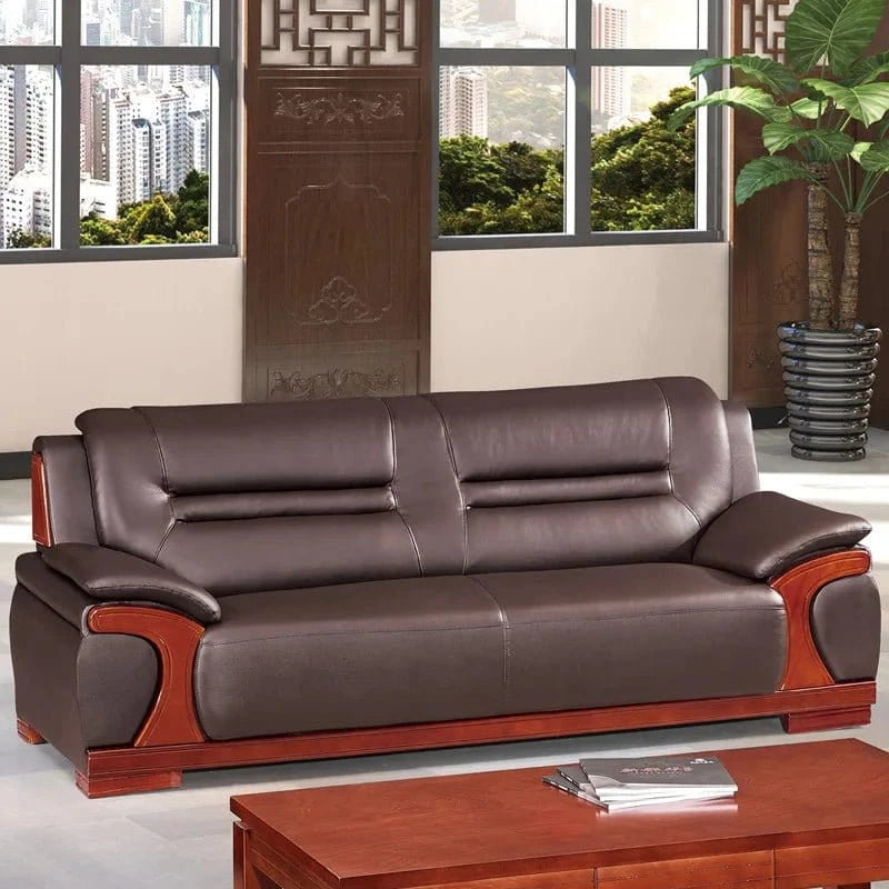 Luxurious Chinese Style Office Sofa Set – Solid Wood Frame & Waterproof Leather Couch | Comfortable Reception Seating - FastZen