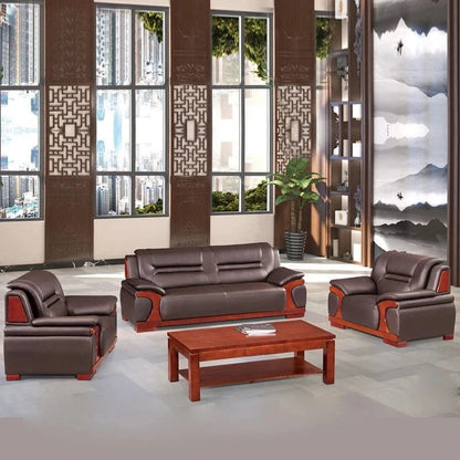 Luxurious Chinese Style Office Sofa Set – Solid Wood Frame & Waterproof Leather Couch | Comfortable Reception Seating - FastZen