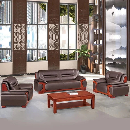 Luxurious Chinese Style Office Sofa Set – Solid Wood Frame & Waterproof Leather Couch | Comfortable Reception Seating - FastZen