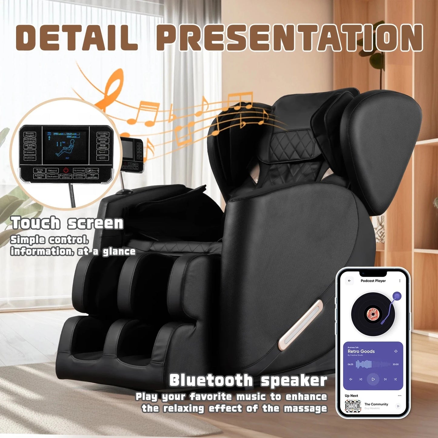 Luxury 4D Massage Chair Recliner with Zero Gravity, Heating Therapy, Full Body Airbag Massage, Foot Roller &amp; Bluetooth Speaker – 3 Year Warranty - FastZen