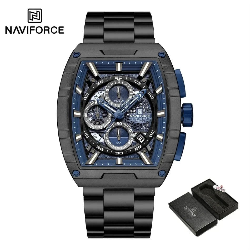 Luxury Men’s Tonneau Quartz Wristwatch – Waterproof Chronograph with Auto Date - FastZen