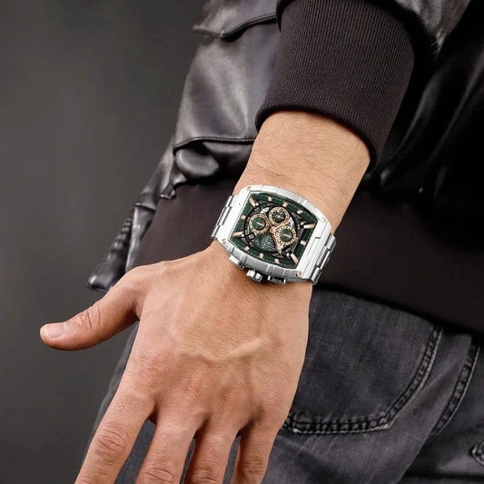 Luxury Men’s Tonneau Quartz Wristwatch – Waterproof Chronograph with Auto Date - FastZen