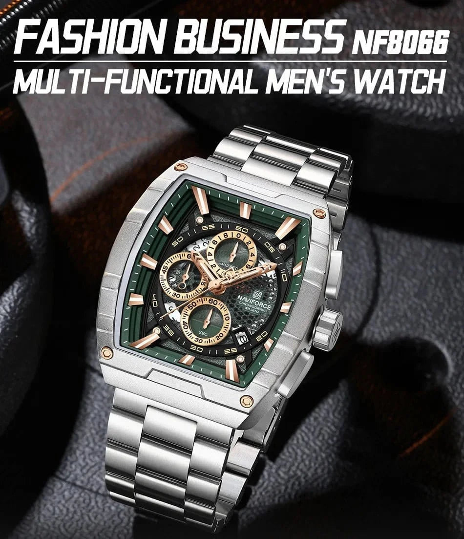 Luxury Men’s Tonneau Quartz Wristwatch – Waterproof Chronograph with Auto Date - FastZen