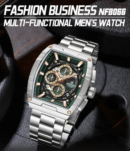 Luxury Men’s Tonneau Quartz Wristwatch – Waterproof Chronograph with Auto Date - FastZen