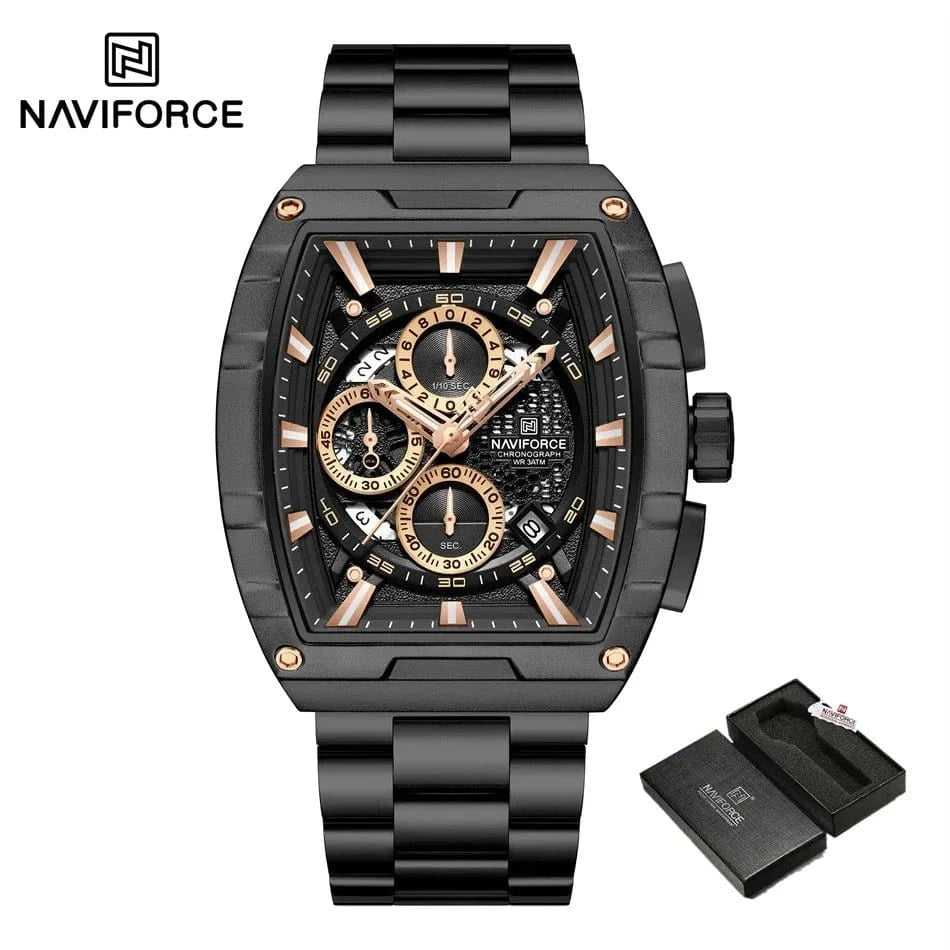 Luxury Men’s Tonneau Quartz Wristwatch – Waterproof Chronograph with Auto Date - FastZen