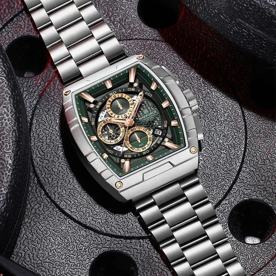 Luxury Men’s Tonneau Quartz Wristwatch – Waterproof Chronograph with Auto Date - FastZen