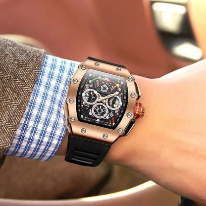Luxury Tonneau Chronograph Watch for Men – Stainless Steel Quartz - FastZen