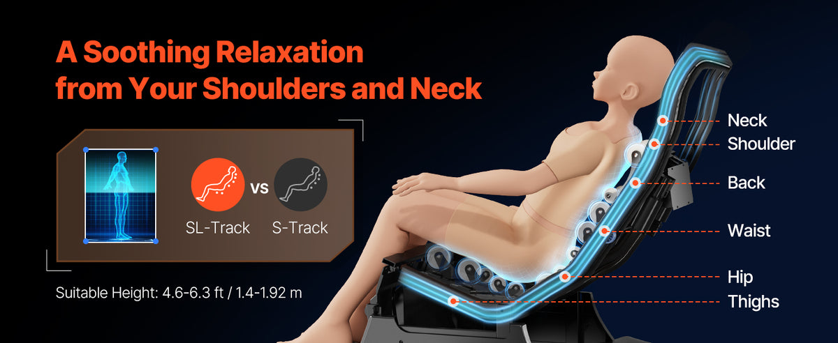 SucceBuy Massagesessel 4D Ganzkörper-Schwerelosigkeitssessel mit SL-Schiene, Dehnungsfunktion, KI-Sprachsteuerung, Heizung, Fußrollen und einziehbarer Fußstütze