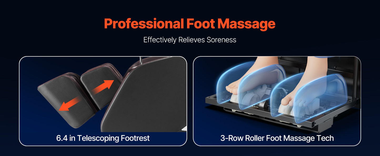 SucceBuy Massagesessel 4D Ganzkörper-Schwerelosigkeitssessel mit SL-Schiene, Dehnungsfunktion, KI-Sprachsteuerung, Heizung, Fußrollen und einziehbarer Fußstütze